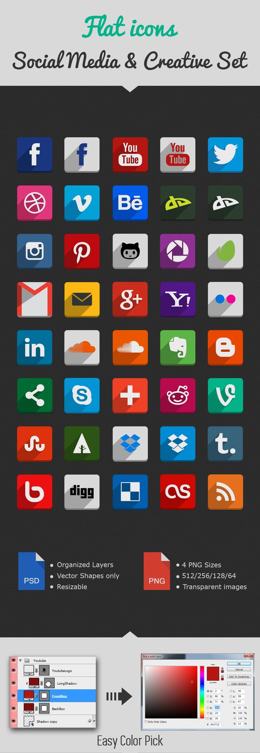 40 Flat Social Icons